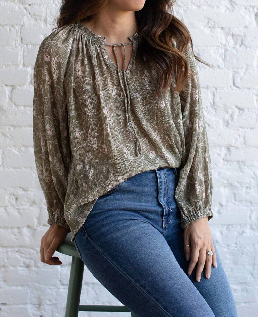 NEW GRADE & GATHER printed gauze top in dry thyme